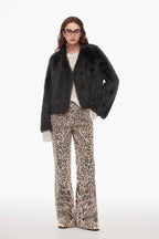 “Wild roar”vintage original leopard print Turkish imported washed slimming straight-leg bootcut jeans-0