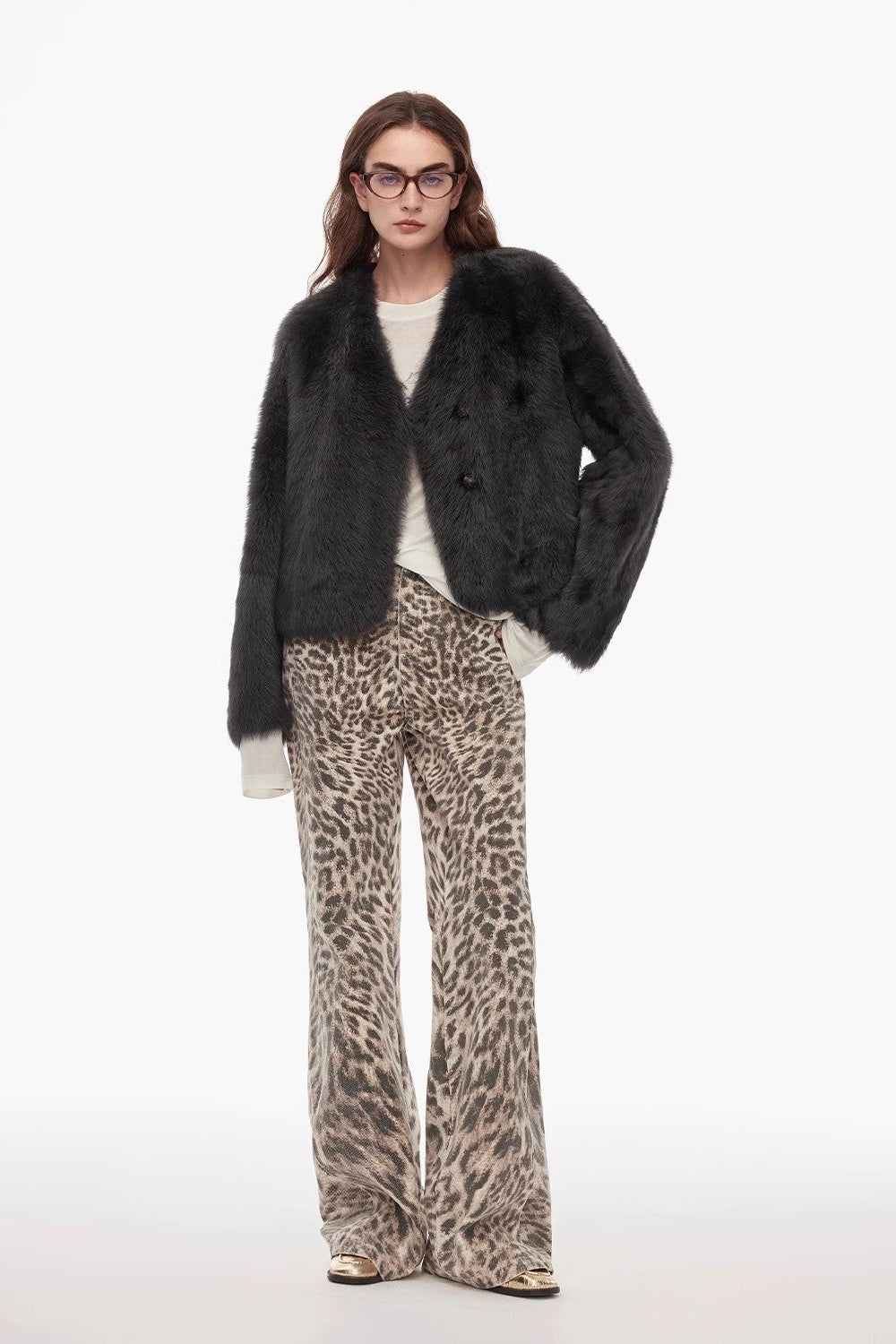 “Wild roar”vintage original leopard print Turkish imported washed slimming straight-leg bootcut jeans-0