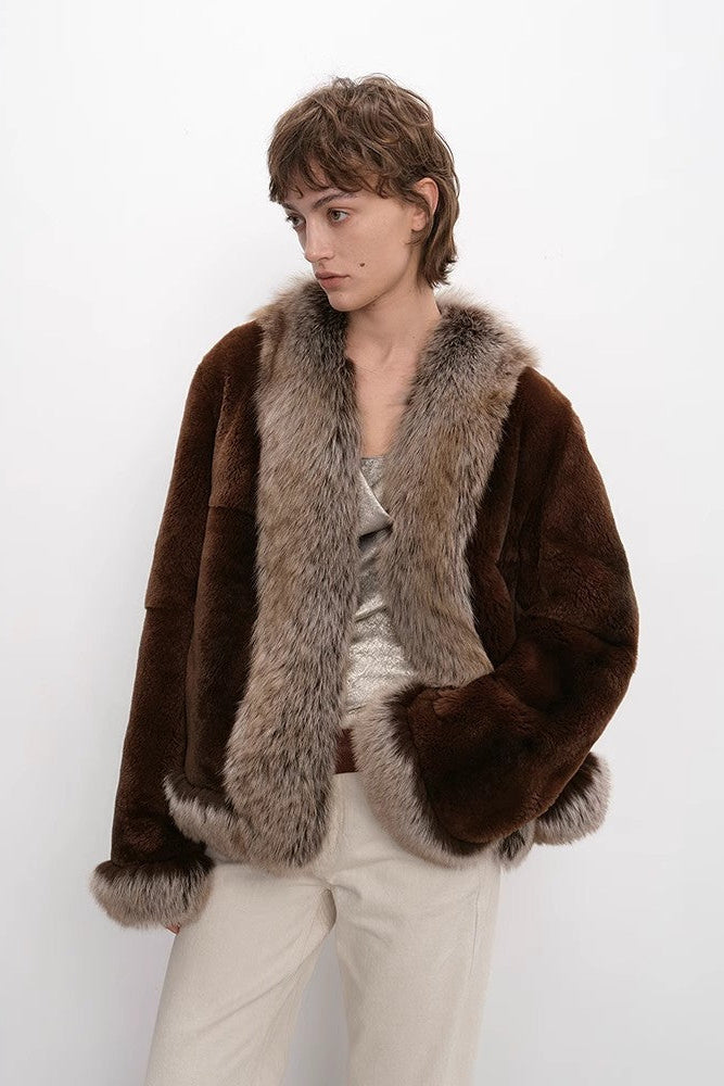 Paris pictorial Vintage two-tone fox fur collar soft otter fur jacket-4