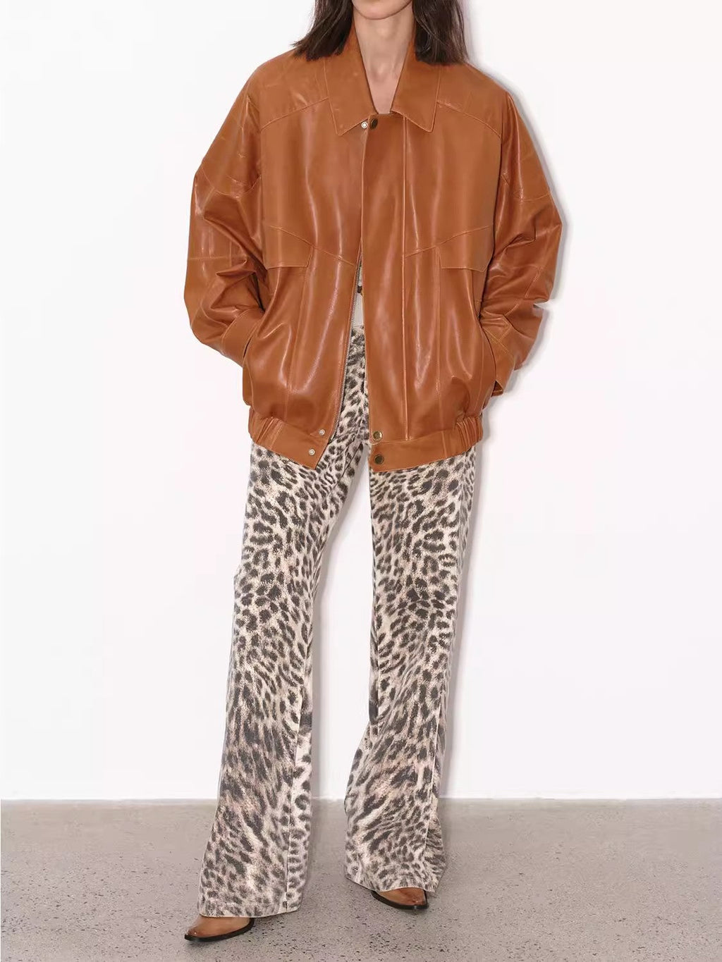 Fireladyfur Women's Leather Jacket with Lapel Collar and a Vintage Finish“Rebel”-4