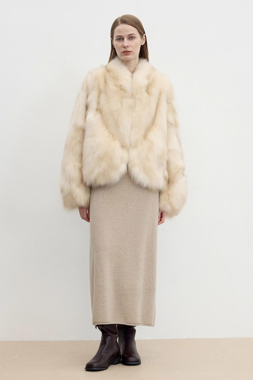 "Monet's Garden" imported high-quality fox fur V-neck spray-colored jacket-1