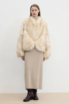 "Monet's Garden" imported high-quality fox fur V-neck spray-colored jacket-1