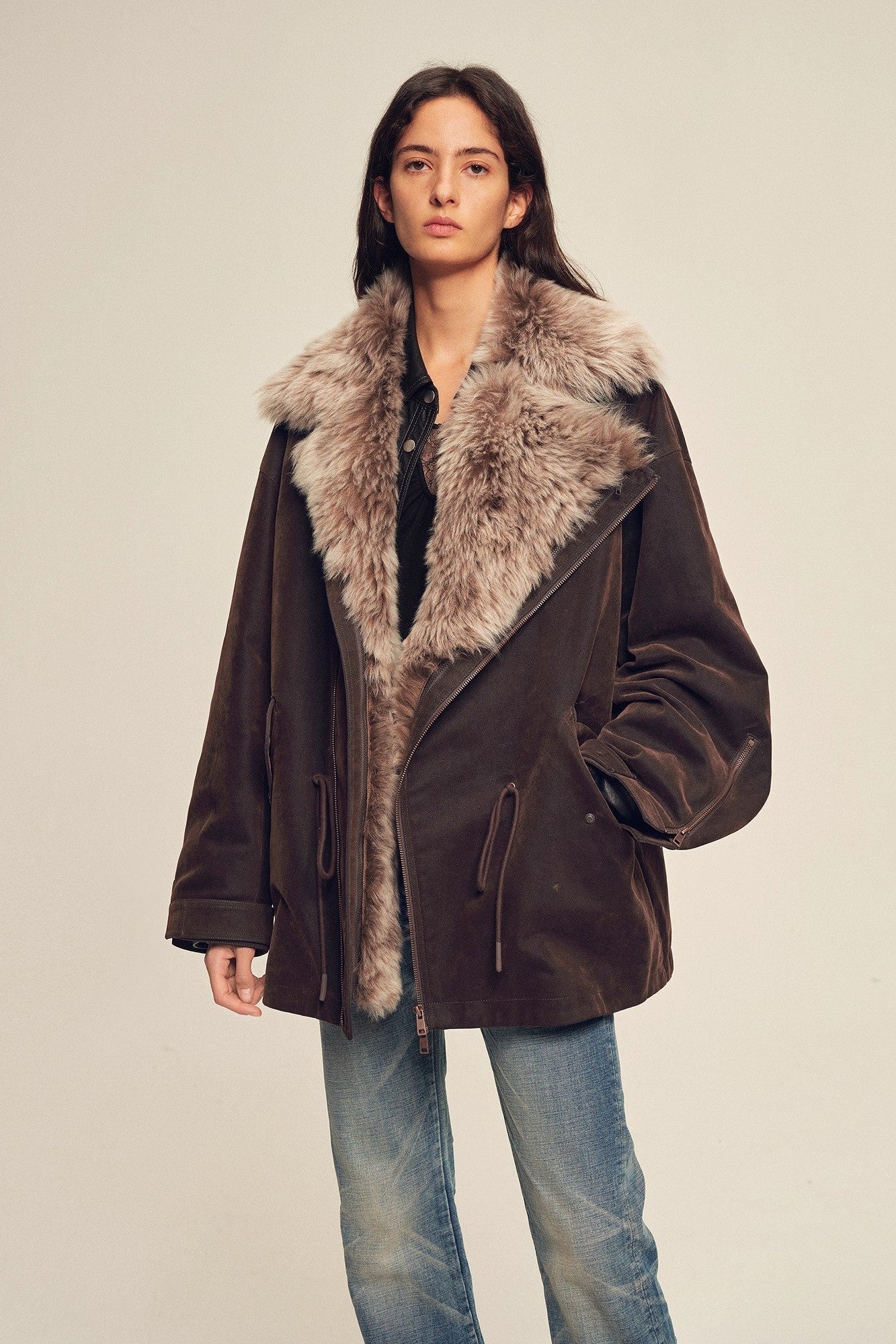 Firelady Women's Sheepskin Parka coat with Two-Tone Toscana Coyote Fur Collar“Wilderness Parka”-4