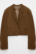 Stand Collar Suit Sheepskin Leather Short Jacket "Roman Story"-6
