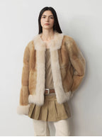 Fireladyfur Women's  Blue Mink & Fox Fur Patchwork Coat "Casual Gene"-1
