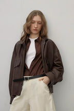 Fireladyfur Women's Genuine Sheep Leather Motorcycle Short Jacket "Loveless Muse"-4