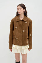 Fireladyfur Women's Short Genuine Leather Jacket with Beading"Velour"-4