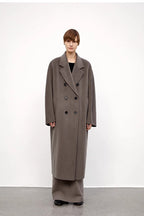 "Desert Mirage"Double-Breasted Coat with Shoulder Seam and Slight Cocoon Shape-0
