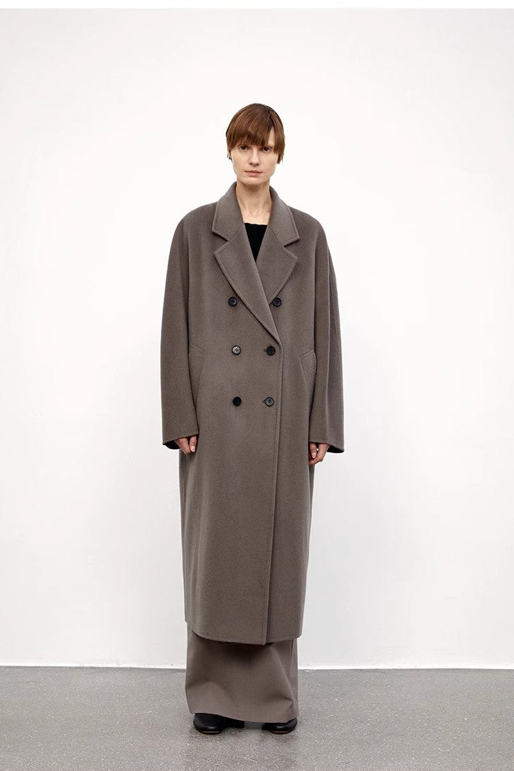 "Desert Mirage"Double-Breasted Coat with Shoulder Seam and Slight Cocoon Shape-0