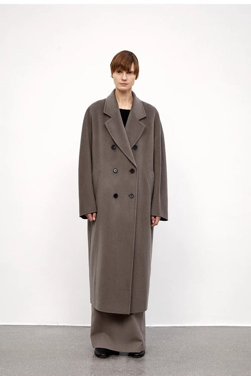"Desert Mirage"Double-Breasted Coat with Shoulder Seam and Slight Cocoon Shape-0