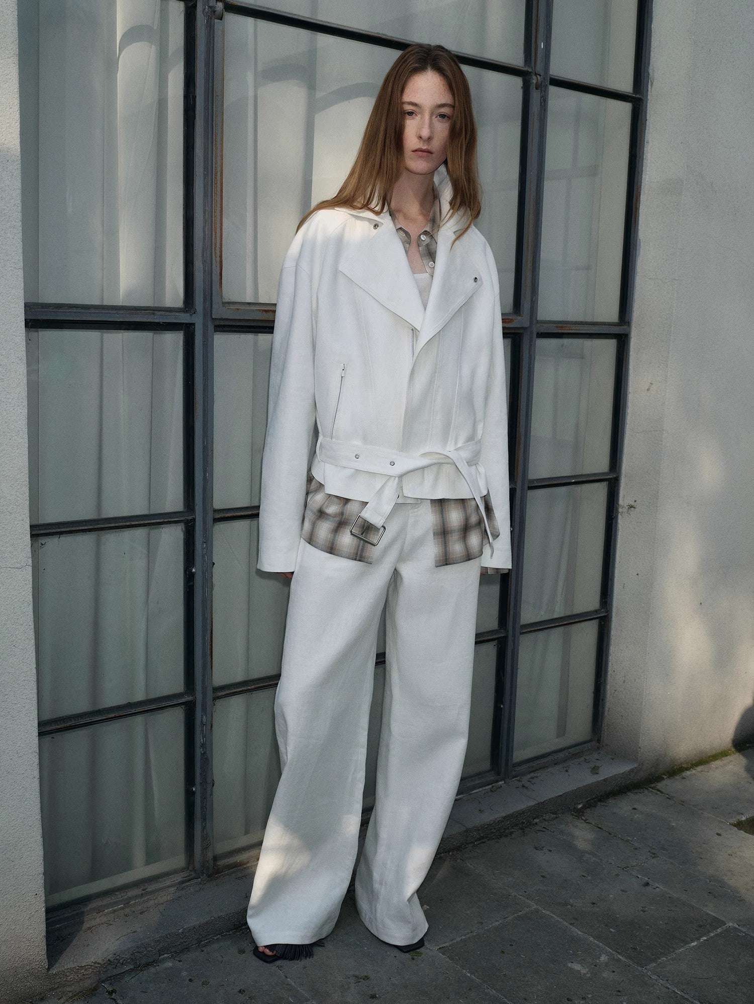 Practical personality linen draped trapezoidal jacket"Modern Past"-1