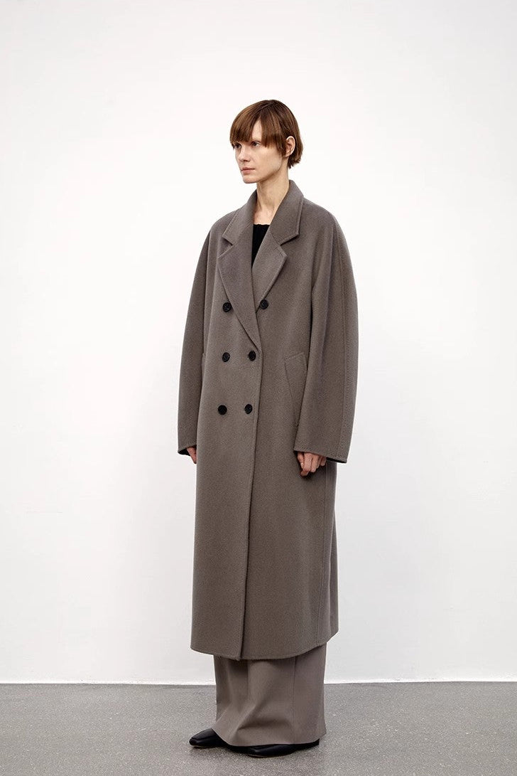 "Desert Mirage"Double-Breasted Coat with Shoulder Seam and Slight Cocoon Shape-1