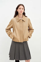 "Miss Sven" Lapel Two-tone Wax Sheepskin Short Jacket Leather Coat Women-1