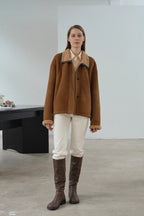 Fireladyfur Women's Shearling Coat - Merino Wool Stand-Up Fur Collar Knight's Contract-4