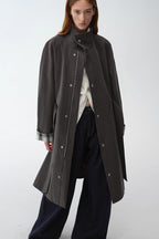 "Urban Island" Retro Plaid Mid-Length Workwear Lapel Trench Coat-4