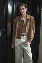 Suede lambskin retro double-breasted lapel wide-shoulder genuine leather jacket imported from New Zealand "Nth power"-4