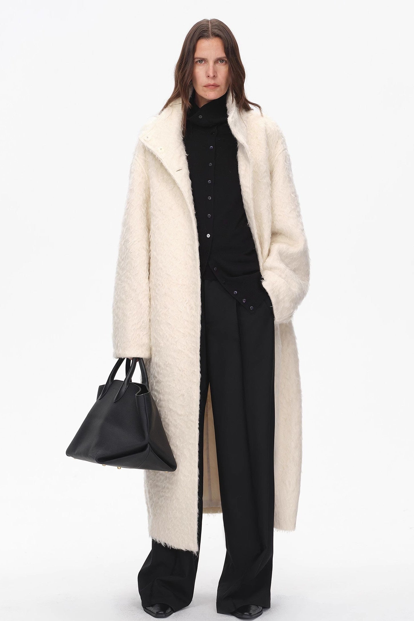 "Song of Snowland"Women's mohair wool stand collar coat autumn and winter loose woolen coat-3