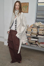 Relaxed Gold Linen Blend Lace-Up Mid-Length Trench Coat Spring"Flynn Magazine"-1