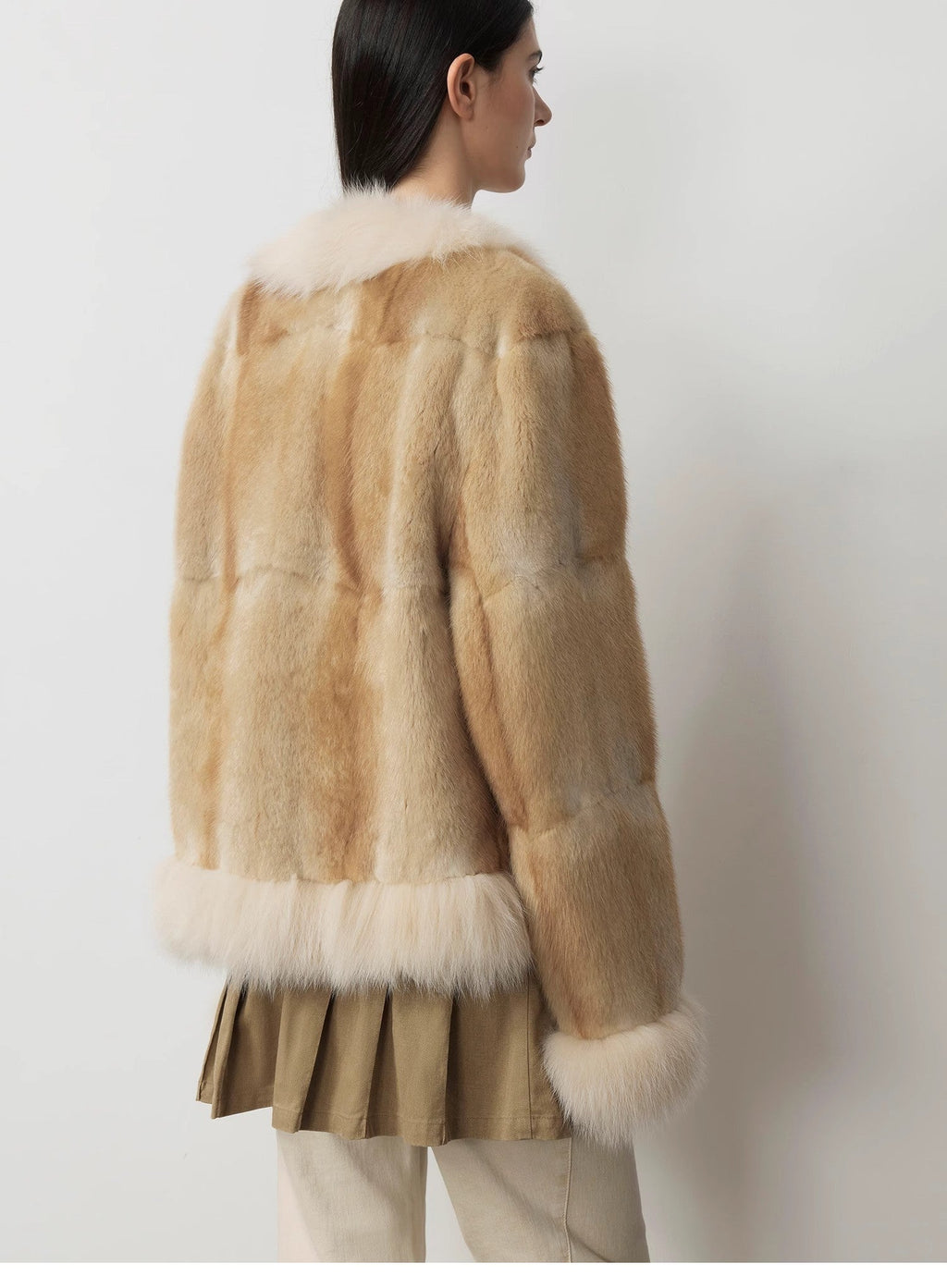 Fireladyfur Women's  Blue Mink & Fox Fur Patchwork Coat "Casual Gene"-3