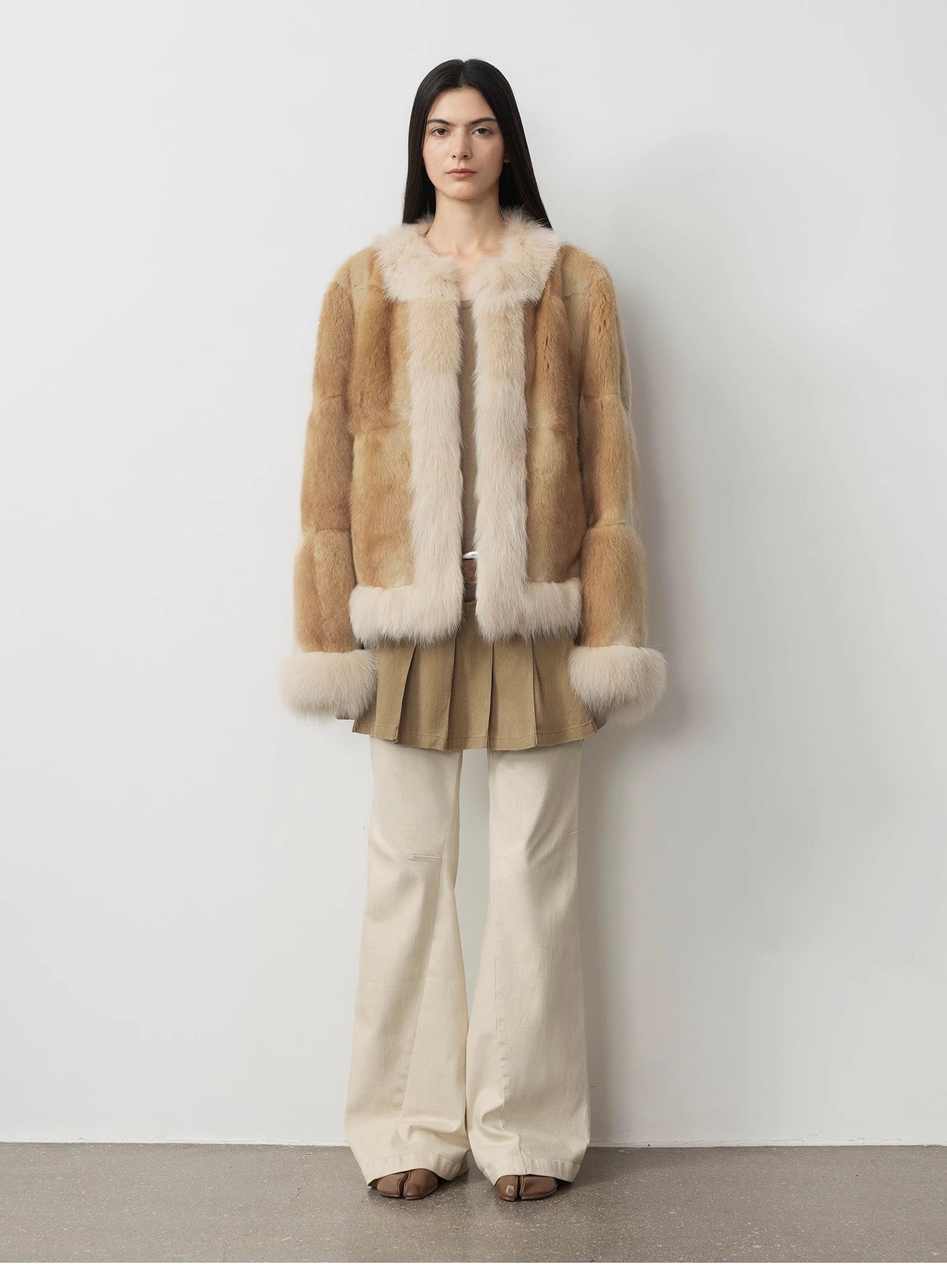 Fireladyfur Women's  Blue Mink & Fox Fur Patchwork Coat "Casual Gene"-4