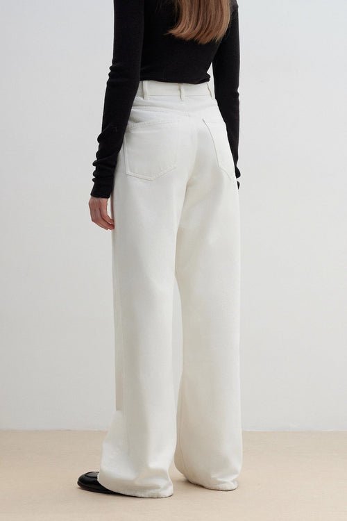 "Mint Flavor" High Waist Wide Leg Loose Washed Jeans Women-4