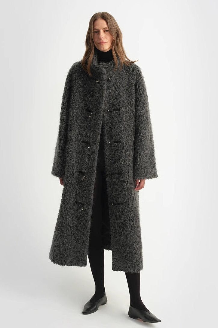 "Parisian Affair"Circle Long Fur Toggle Coat for Women-0