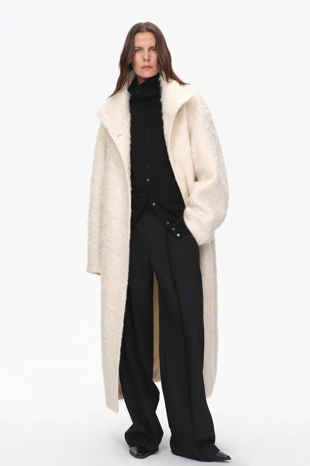 "Song of Snowland"Women's mohair wool stand collar coat autumn and winter loose woolen coat-4