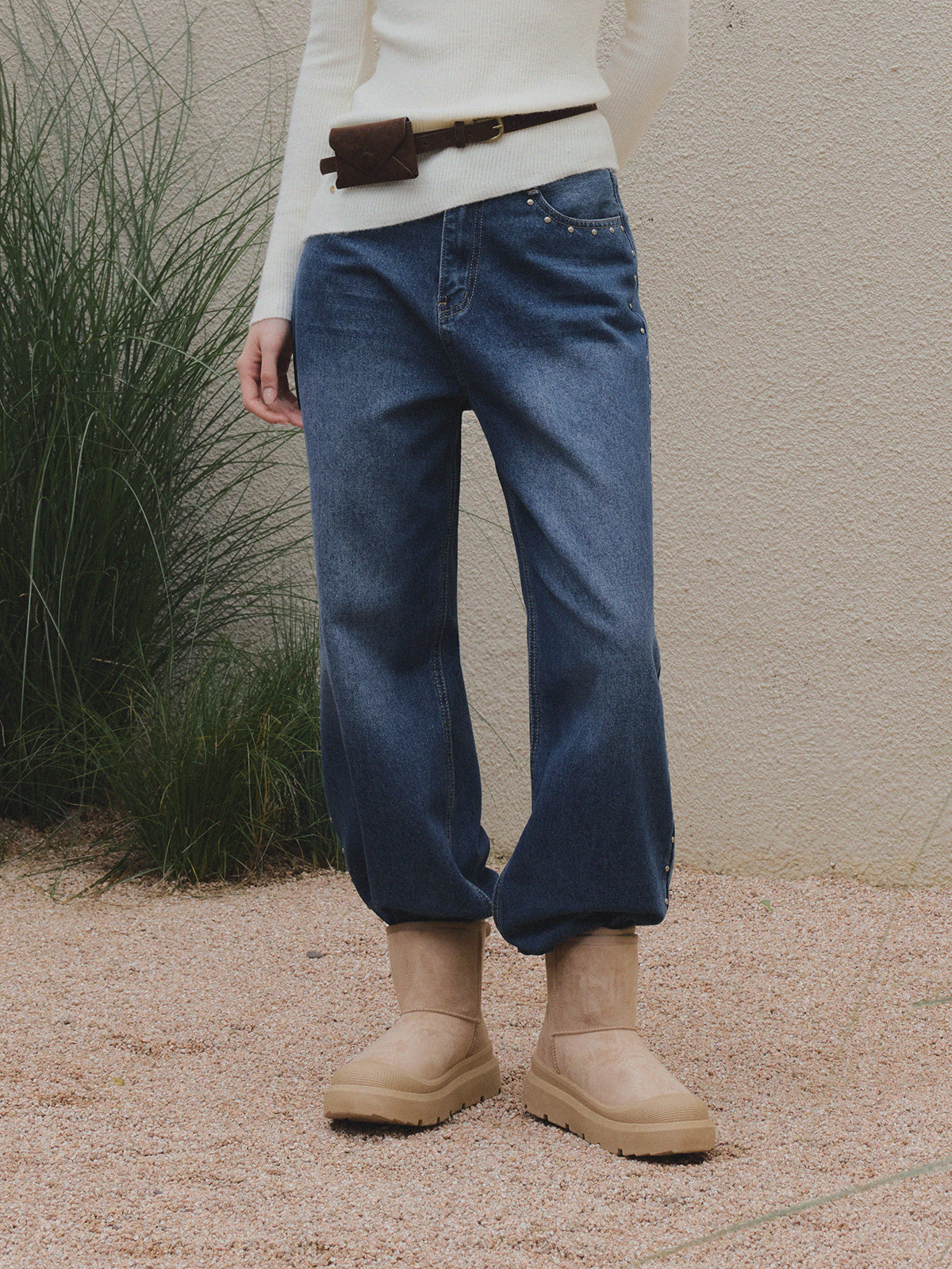 【TWEE】Prezel Stud Wide-Leg Denim Pants
