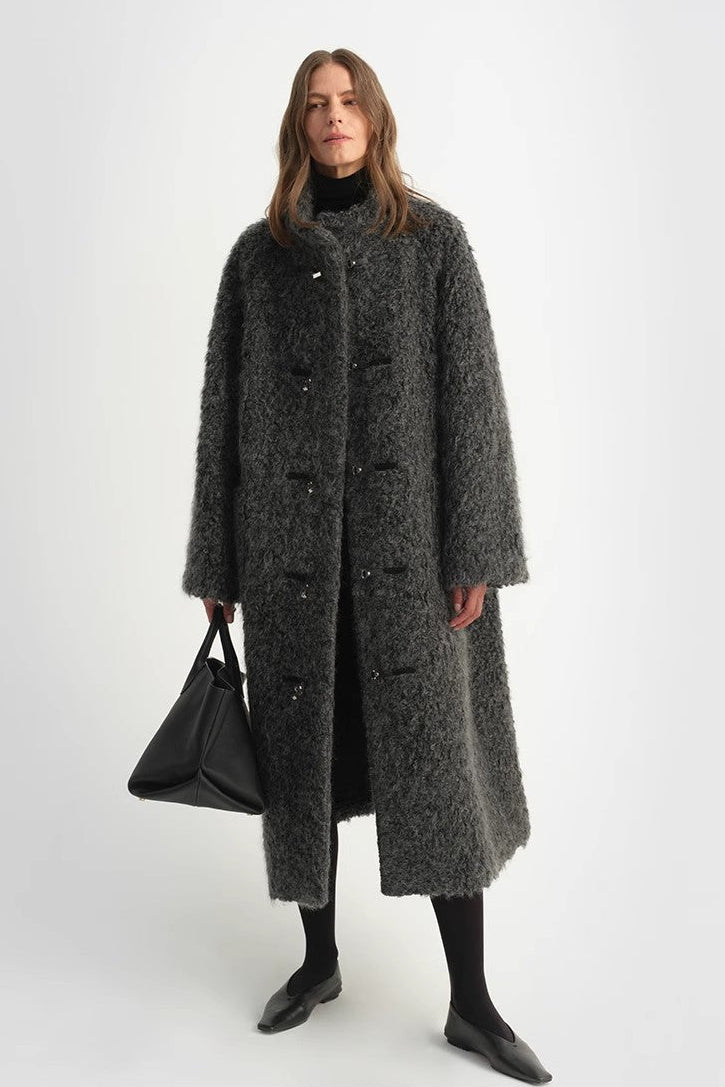 "Parisian Affair"Circle Long Fur Toggle Coat for Women-1