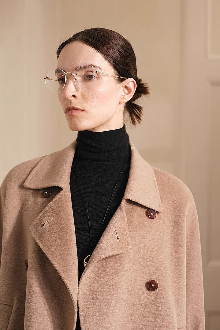 "Desert Rose"Australian imported wool double-breasted high-end woolen coat for small women-3
