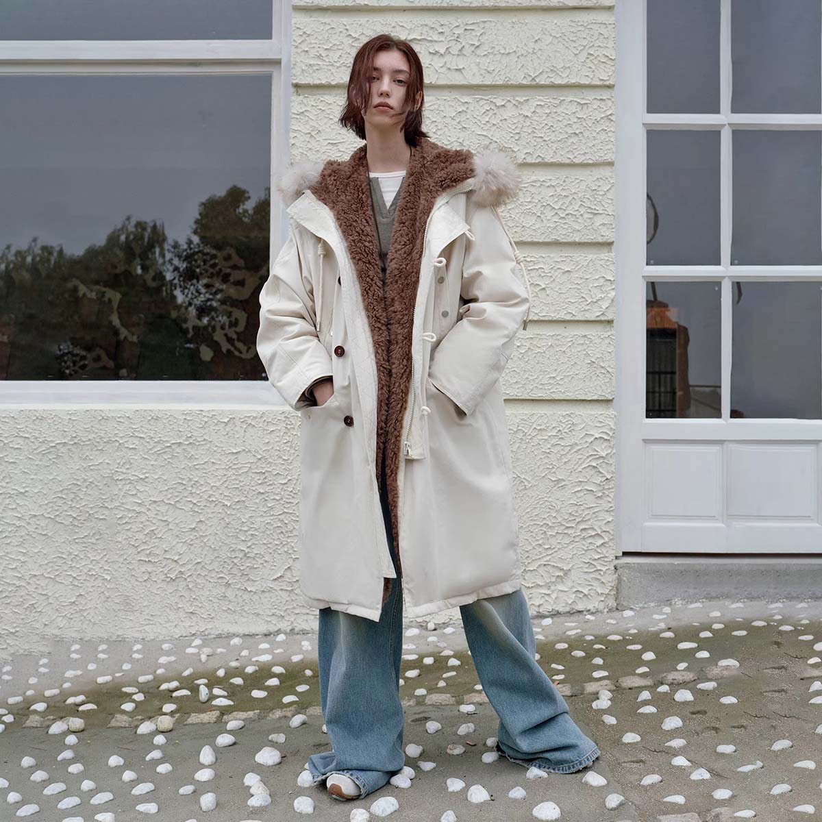 Fireladyfur Women’s Hooded Down Raccoon Fur Collar Parka Cold Weather“Manchester City old story”-2
