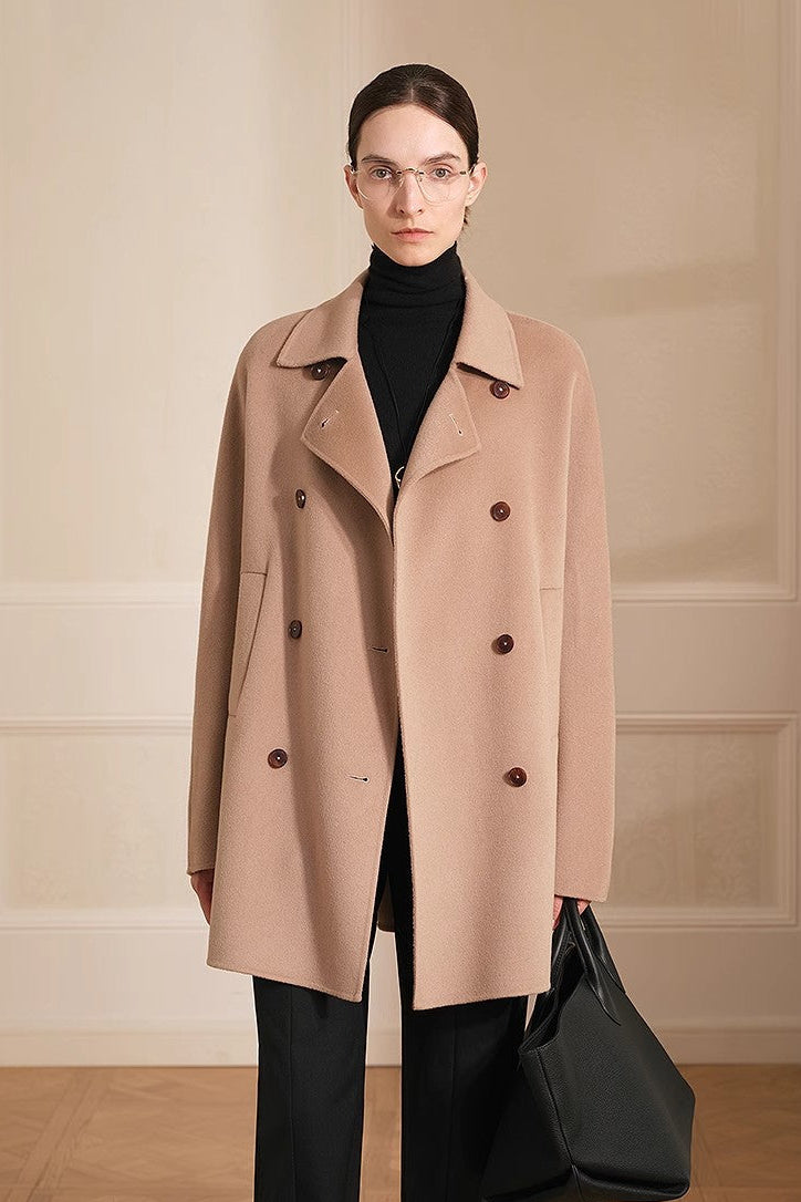 "Desert Rose"Australian imported wool double-breasted high-end woolen coat for small women-4