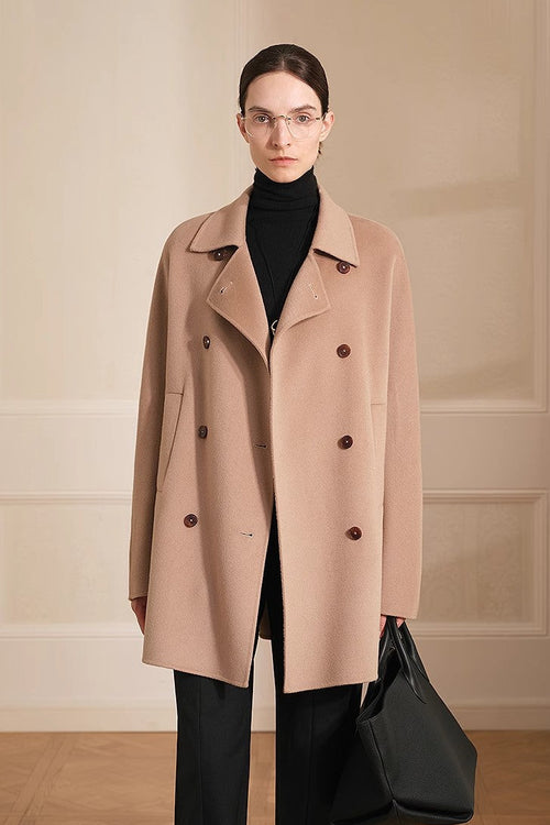 "Desert Rose"Australian imported wool double-breasted high-end woolen coat for small women-4