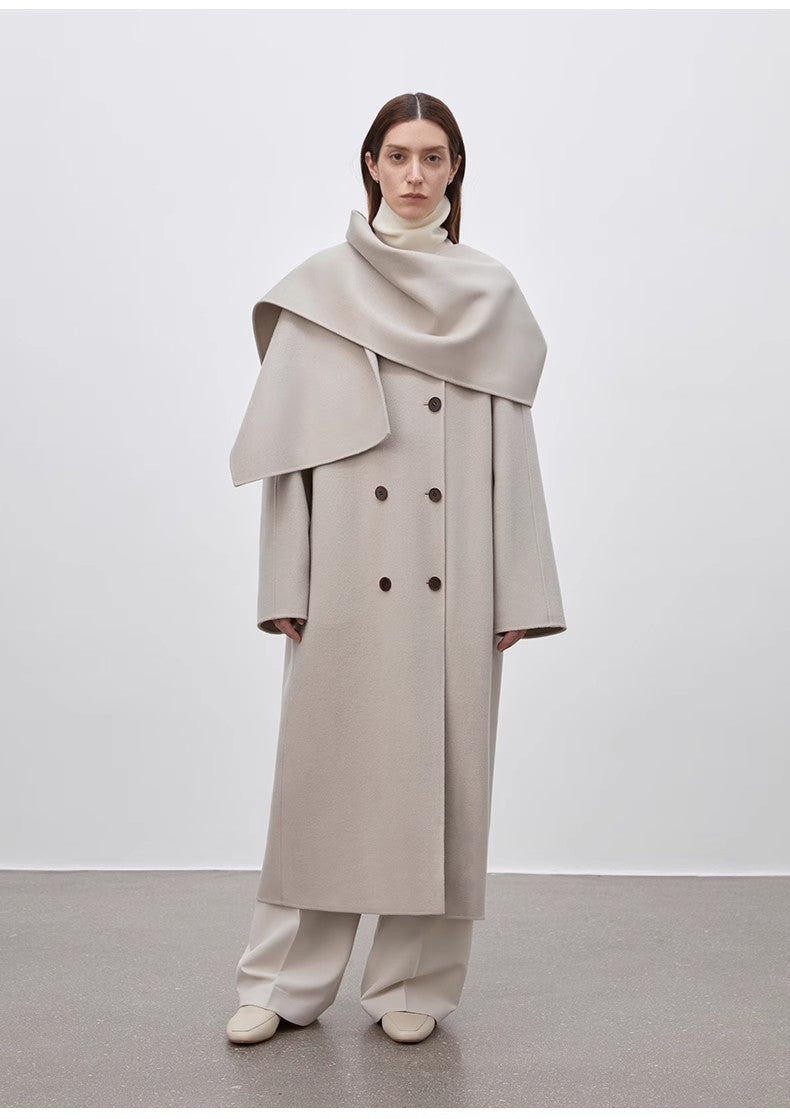 "Assassin's Creed" removable scarf collar, woolen coat for women, autumn and winter coat-1