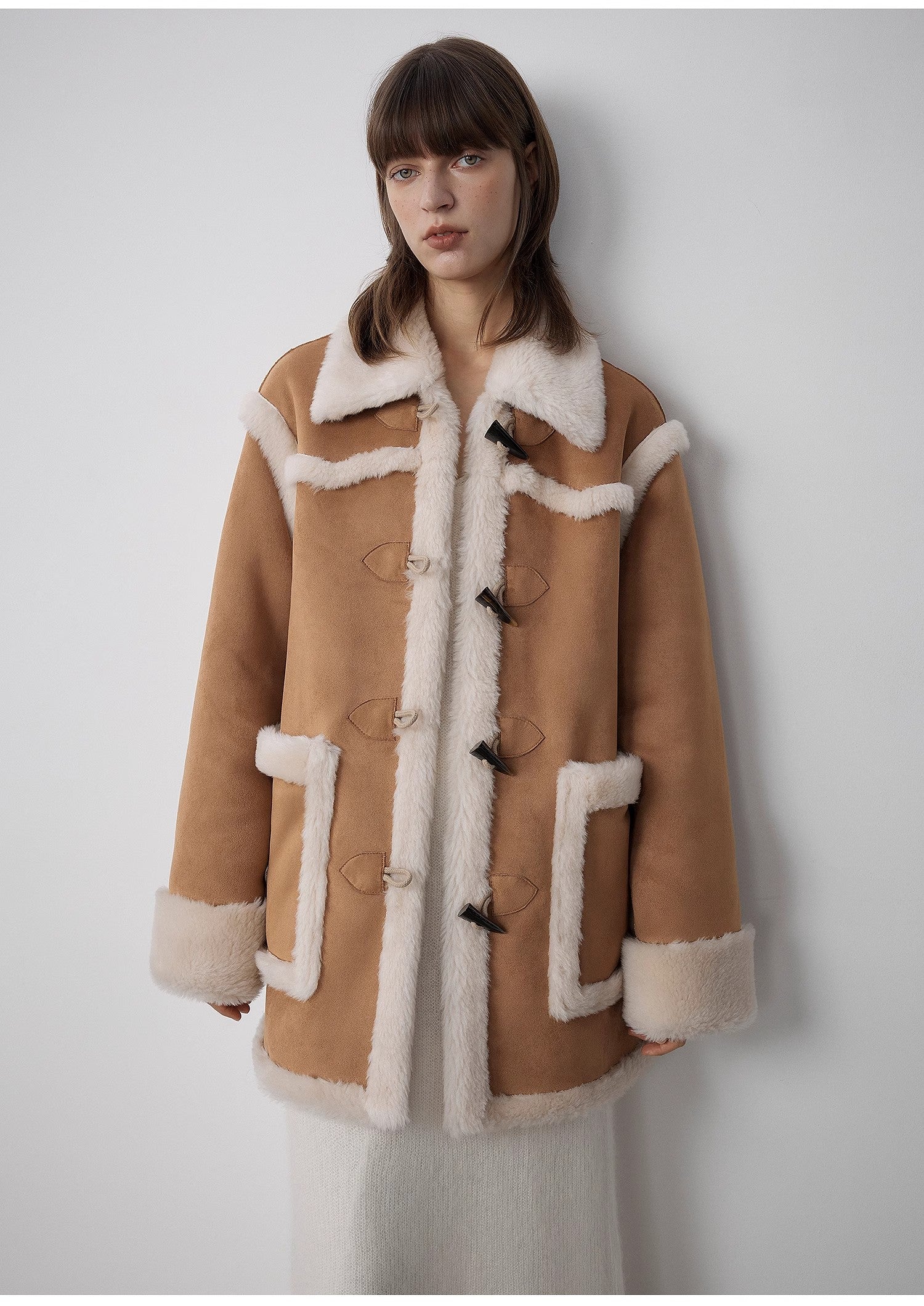 "Western Sunset"Winter  Wool Artificial Compound Suede Shearling Fur Coat for Women-4