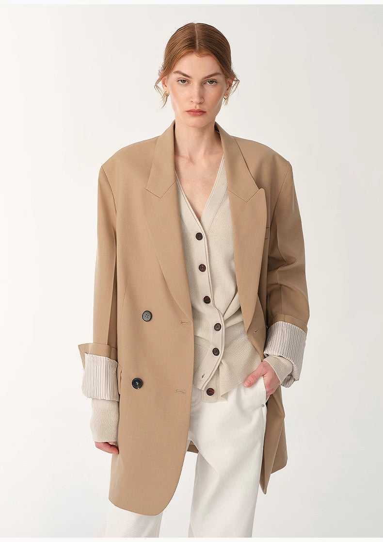 Women's high-density fine silk wool peaked lapel suit jacket-5