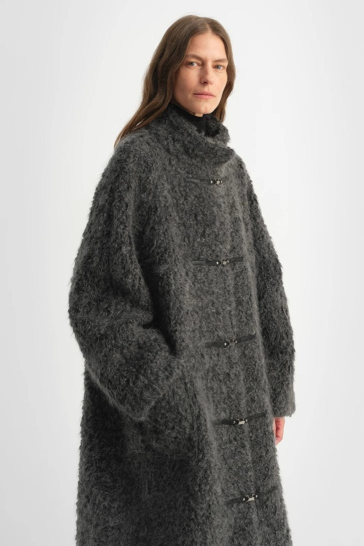"Parisian Affair"Circle Long Fur Toggle Coat for Women-4
