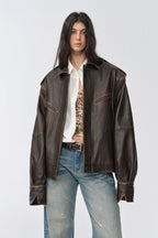 Fireladyfur Women's Two-Way Genuine Leather Jacket with Removable Sleeves"Barn Feelings"-1
