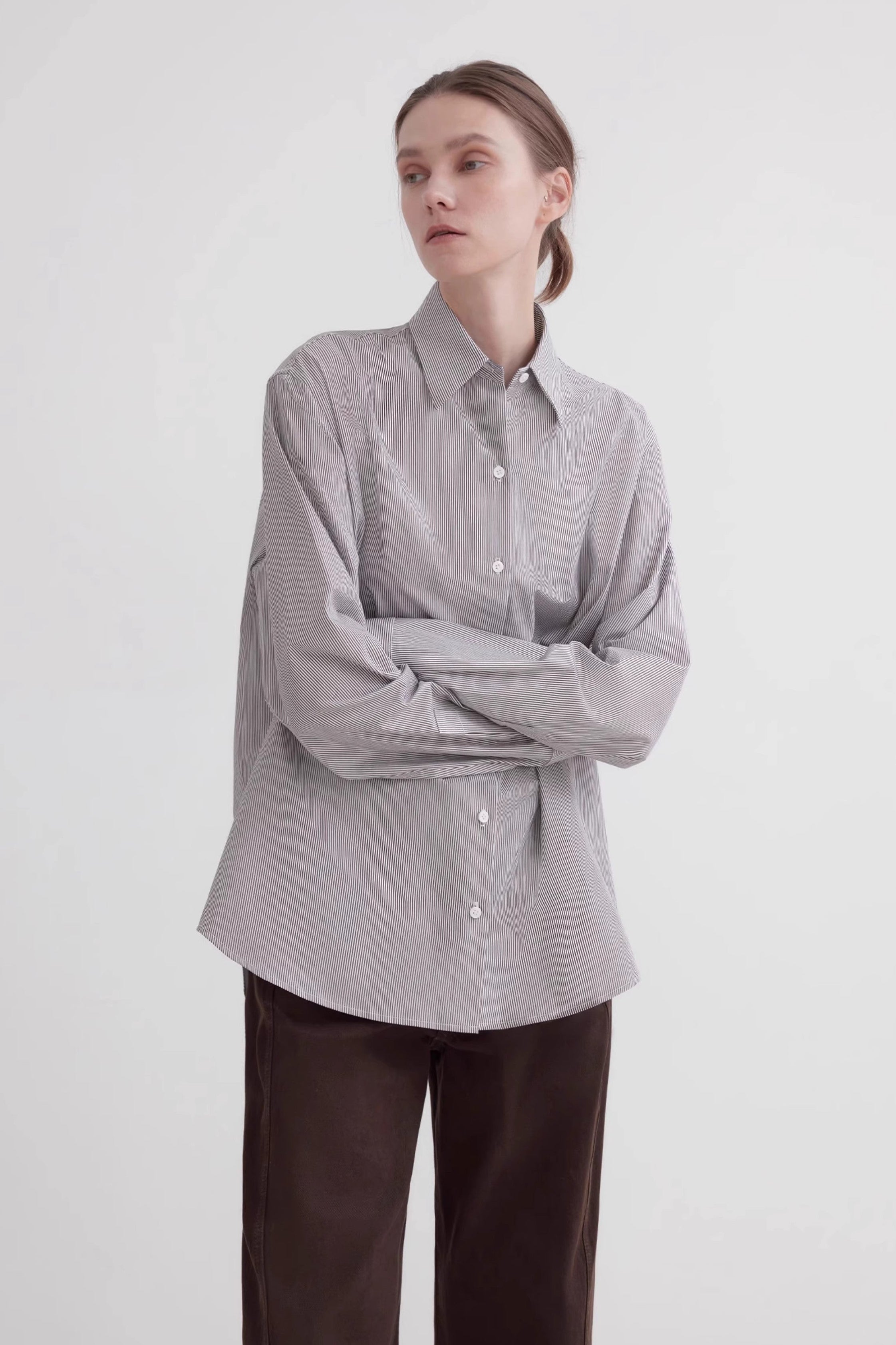 Plaid shirt commuting inner top high-end long-sleeved "Independence Song"