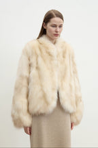 "Monet's Garden" imported high-quality fox fur V-neck spray-colored jacket-4