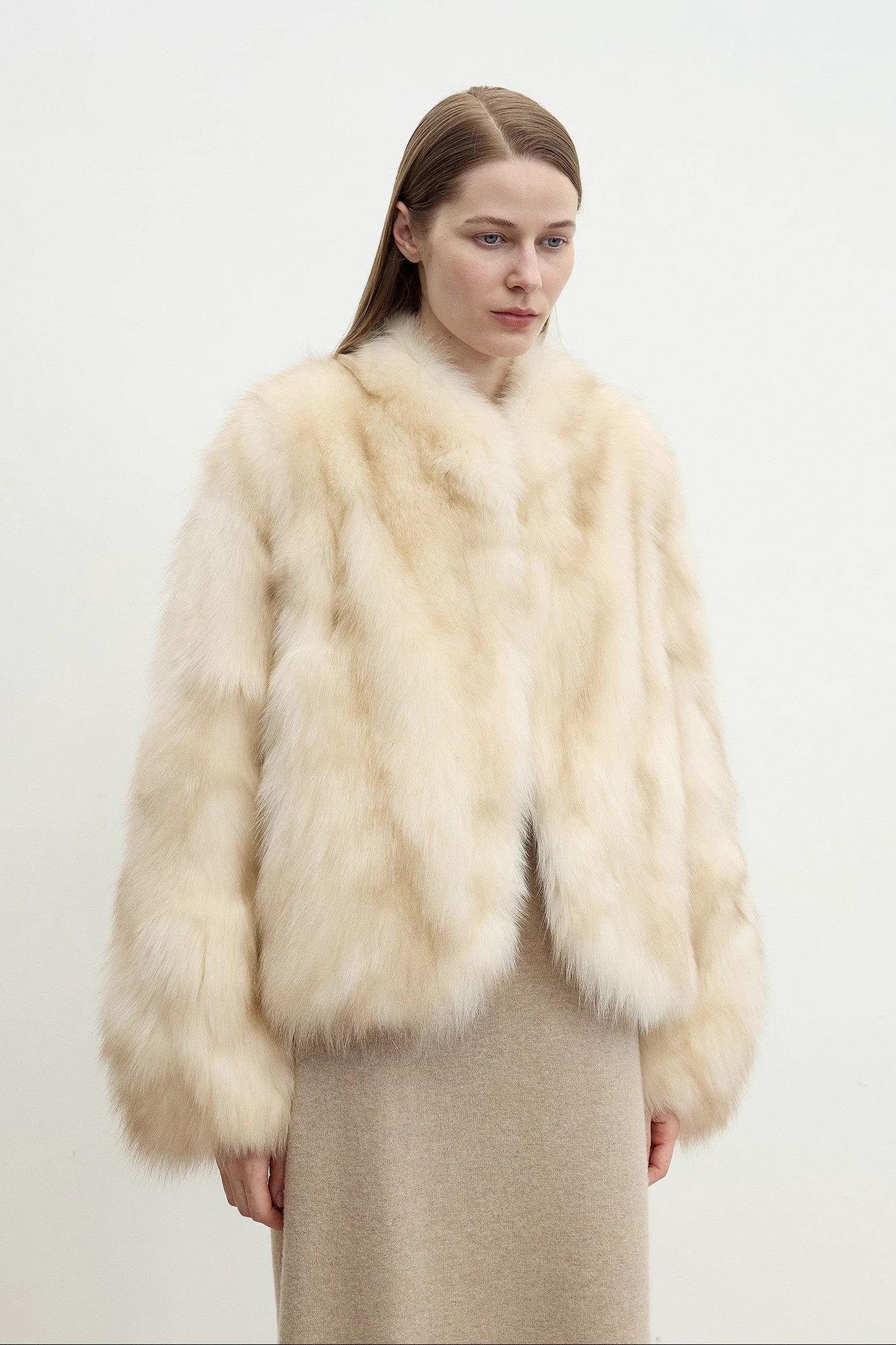 "Monet's Garden" imported high-quality fox fur V-neck spray-colored jacket-4