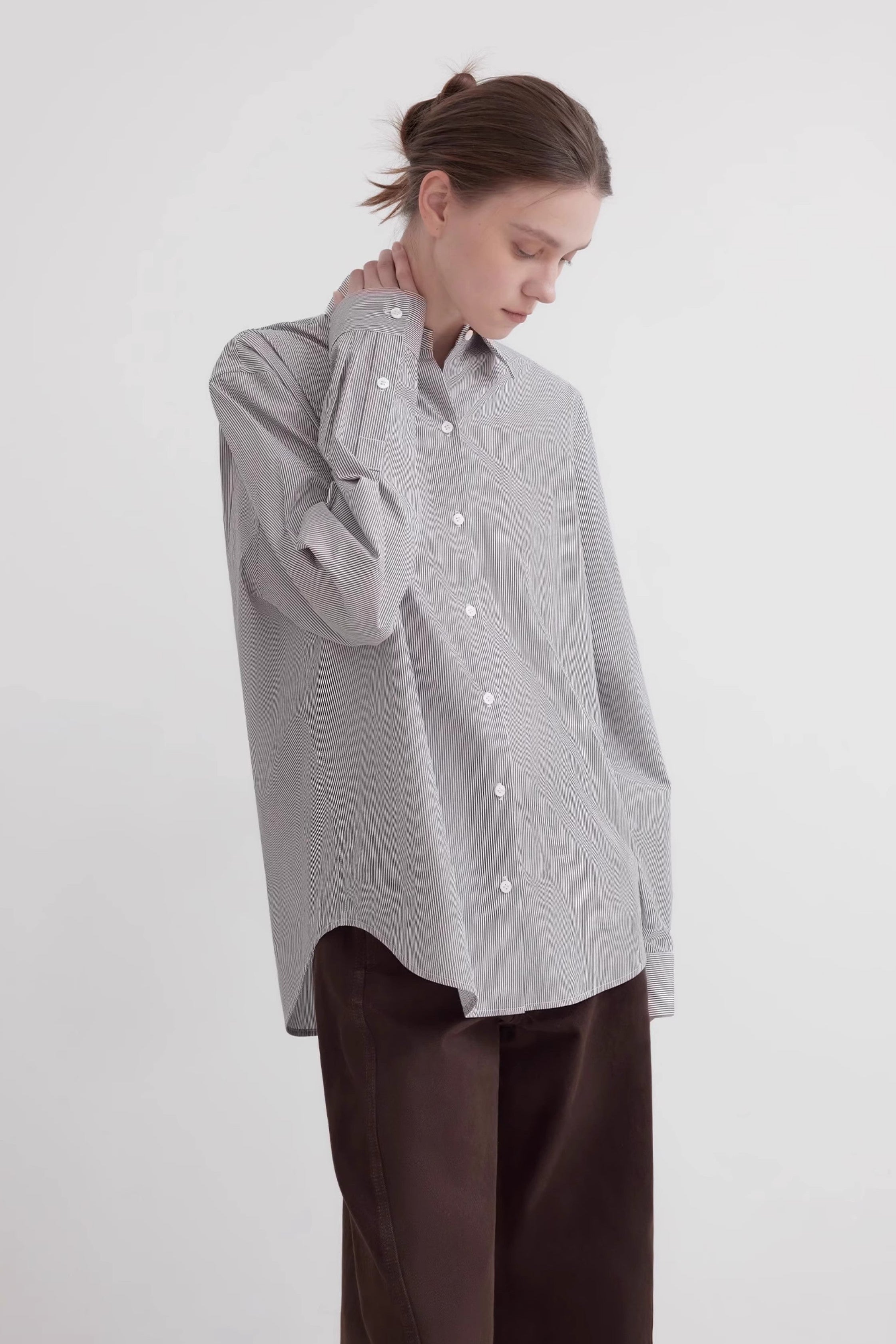 Plaid shirt commuting inner top high-end long-sleeved "Independence Song"