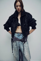Casual stand-up collar jacket-style fluffy sheep curly hair fashionable short  bomber coat"Curly Story"-2