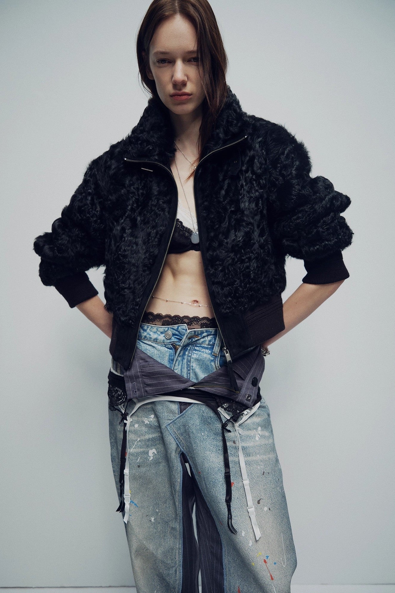 Casual stand-up collar jacket-style fluffy sheep curly hair fashionable short  bomber coat"Curly Story"-2
