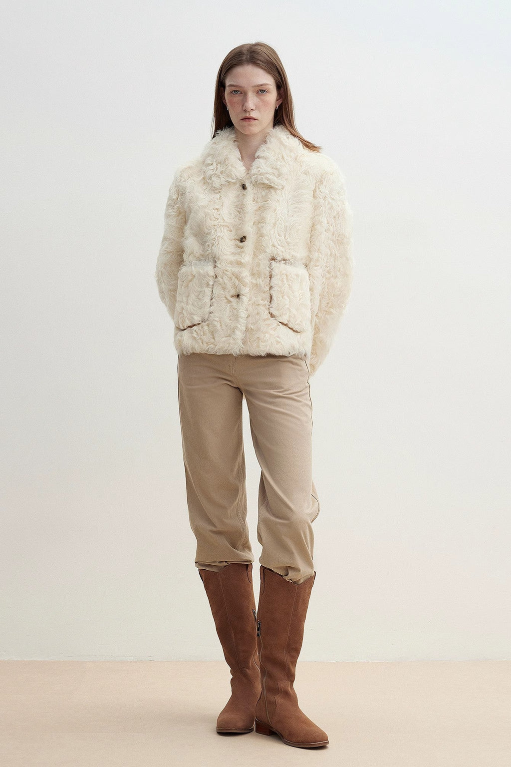 "Rachel" frost-smudged two-tone sheepskin lapel coat-0
