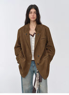 Vintage suede/waxy goatskin leather mid-length suit jacket "Bavaria"-1