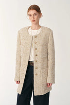 Heavy wool tweed high-end exquisite round neck patch pocket slim Chanel jacket for women-4
