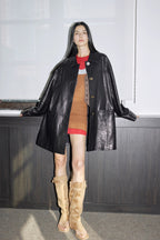 Limited Edition Waxed Goat Leather/Retro Casual Lapel Mid-Length Leather Jacket “Notting Hill Diary”-0