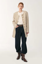 Heavy wool tweed high-end exquisite round neck patch pocket slim Chanel jacket for women-0