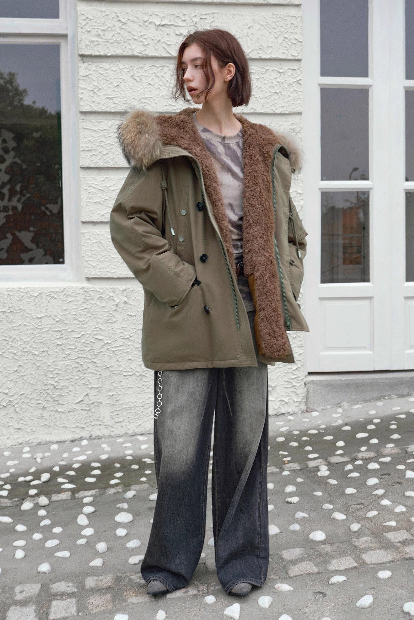Fireladyfur Women's Shearling Lined Down Parka with Raccoon Fur Collar hood"Coastal Highway II"-1